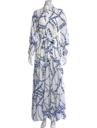 Pre-owned Misa Floral Print Long Dress In White