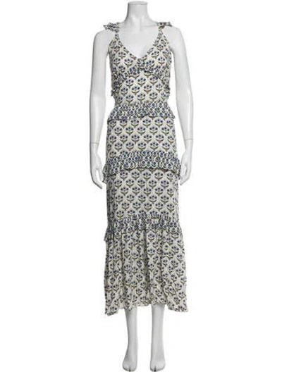 Pre-owned Misa Floral Print Long Dress In White
