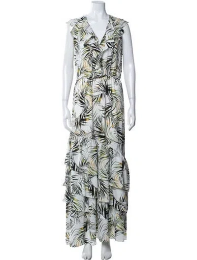 Pre-owned Misa Floral Print Long Dress In White