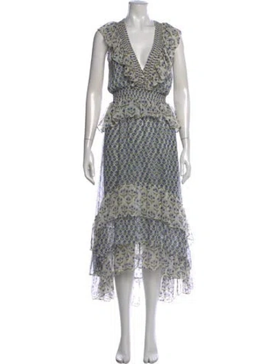 Pre-owned Misa Floral Print Long Dress In White