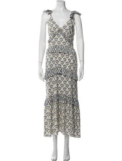 Pre-owned Misa Floral Print Long Dress In White