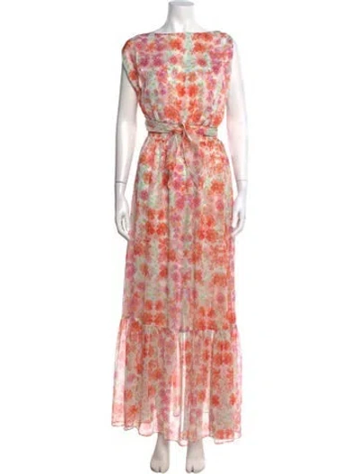 Pre-owned Misa Floral Print Long Dress In White