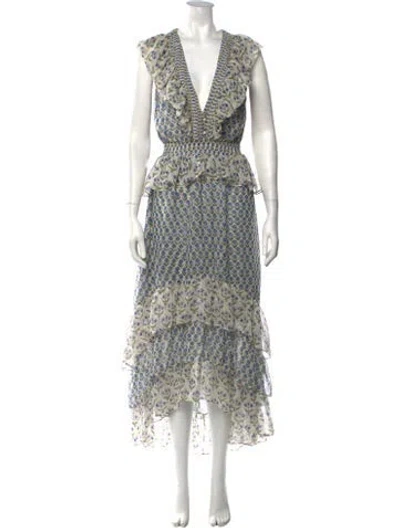Pre-owned Misa Floral Print Long Dress In White
