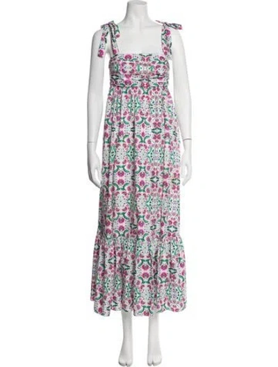 Pre-owned Misa Floral Print Long Dress In White