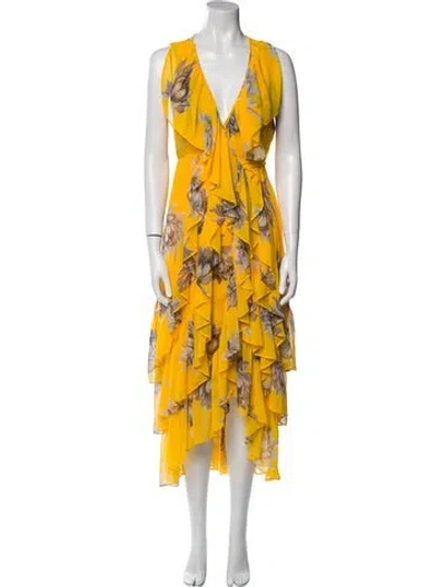 Pre-owned Misa Floral Print Long Dress In Yellow