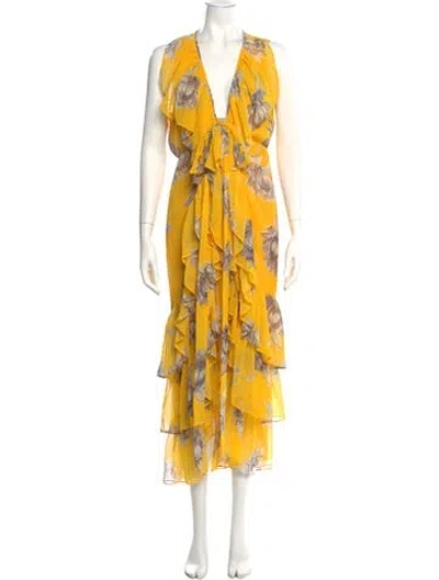 Pre-owned Misa Floral Print Long Dress In Yellow