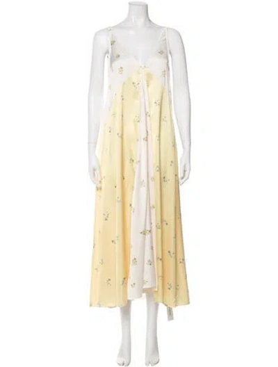 Pre-owned Misa Floral Print Long Dress In Yellow