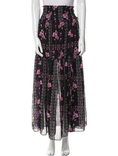 Pre-owned Misa Floral Print Long Skirt In Black