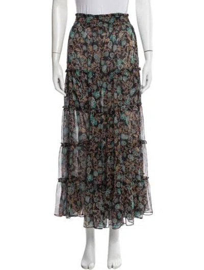 Pre-owned Misa Floral Print Long Skirt In Black