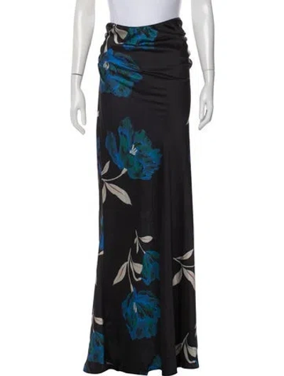 Pre-owned Misa Floral Print Long Skirt In Black