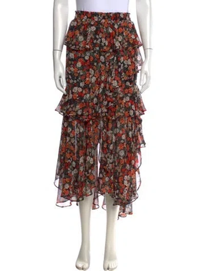 Pre-owned Misa Floral Print Long Skirt In Black