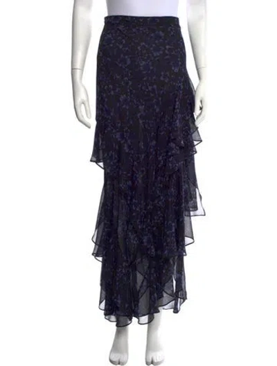 Pre-owned Misa Floral Print Long Skirt In Black