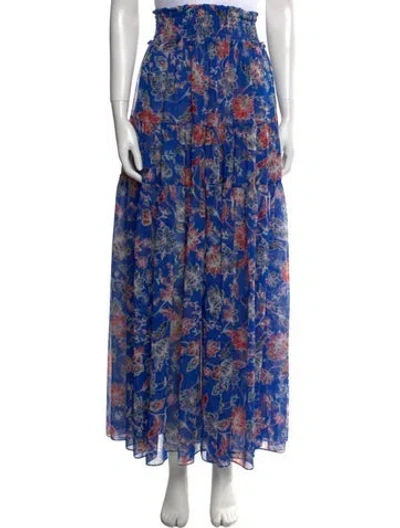 Pre-owned Misa Floral Print Long Skirt In Blue