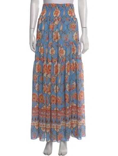 Pre-owned Misa Floral Print Long Skirt In Blue