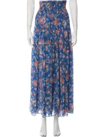 Pre-owned Misa Floral Print Long Skirt In Blue