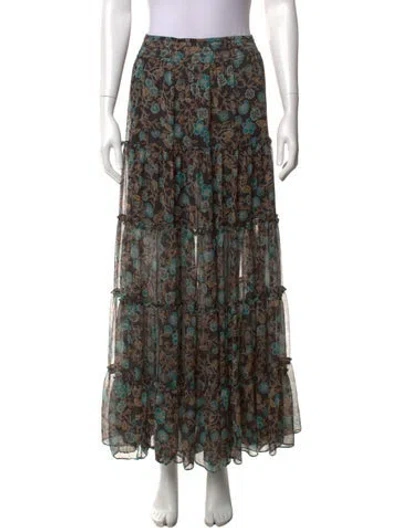 Pre-owned Misa Floral Print Long Skirt In Grey