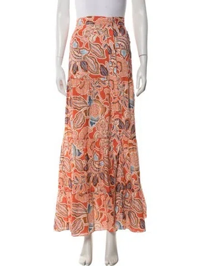 Pre-owned Misa Floral Print Long Skirt In Orange