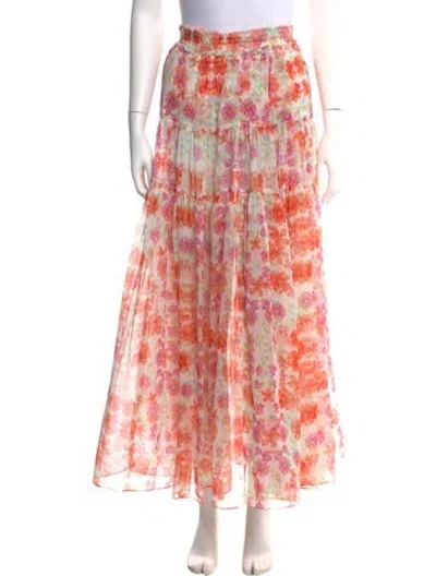 Pre-owned Misa Floral Print Long Skirt In Pink