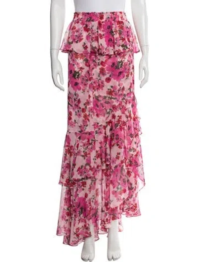 Pre-owned Misa Floral Print Long Skirt In Pink
