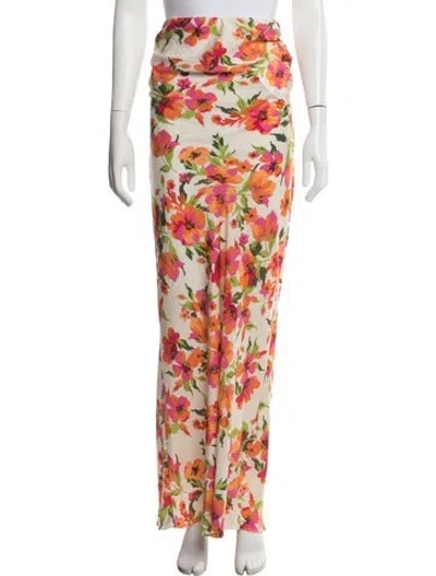Pre-owned Misa Floral Print Long Skirt In Pink