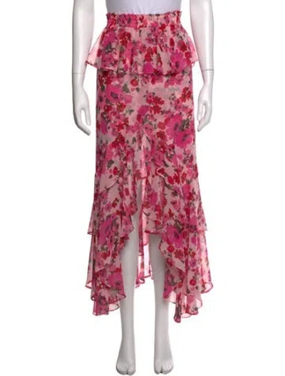 Pre-owned Misa Floral Print Long Skirt In Pink