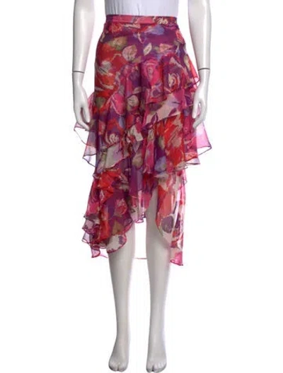 Pre-owned Misa Floral Print Long Skirt In Pink