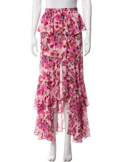 Pre-owned Misa Floral Print Long Skirt In Pink