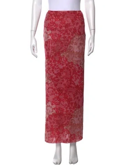 Pre-owned Misa Floral Print Long Skirt In Red