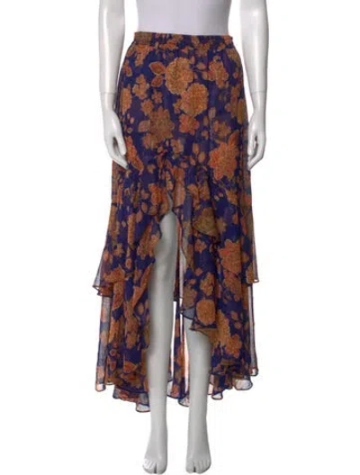 Pre-owned Misa Floral Print Long Skirt W/ Tags In Blue