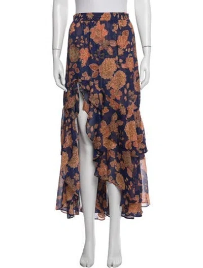 Pre-owned Misa Floral Print Long Skirt W/ Tags In Blue