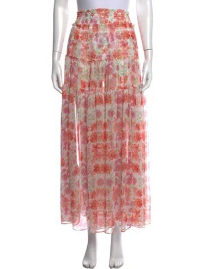 Pre-owned Misa Floral Print Long Skirt In White