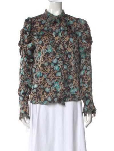 Pre-owned Misa Floral Print Long Sleeve Blouse In Black