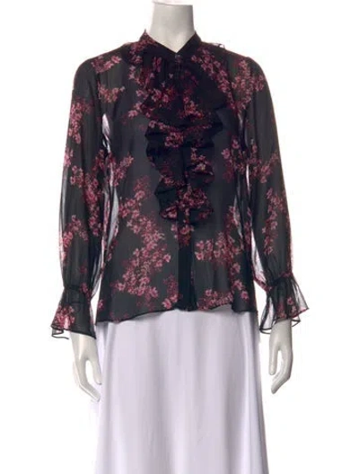 Pre-owned Misa Floral Print Long Sleeve Blouse In Black
