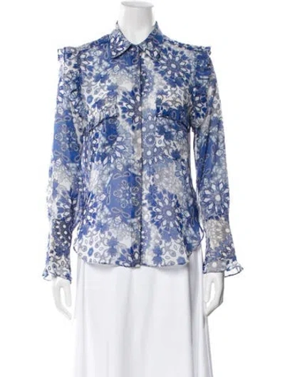 Pre-owned Misa Floral Print Long Sleeve Blouse In Blue