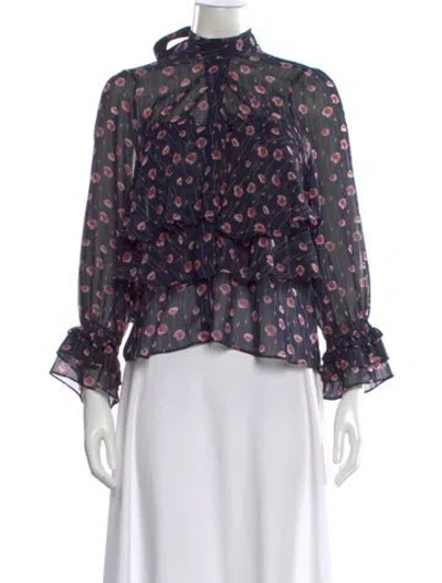 Pre-owned Misa Floral Print Long Sleeve Blouse In Blue