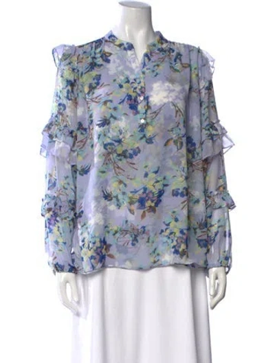 Pre-owned Misa Floral Print Long Sleeve Blouse In Blue
