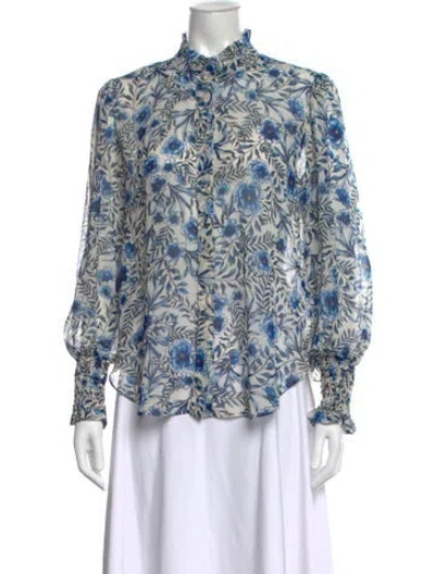 Pre-owned Misa Floral Print Long Sleeve Blouse In Blue