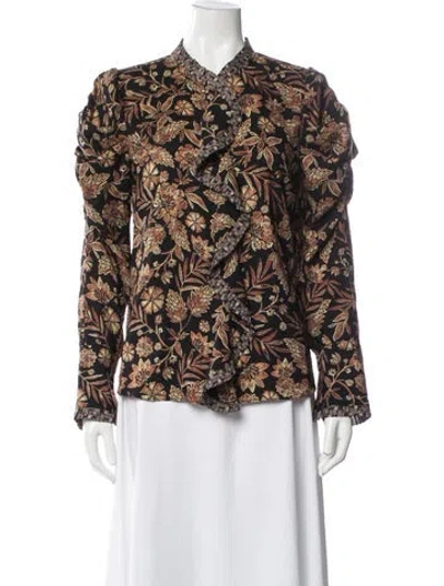 Pre-owned Misa Floral Print Long Sleeve Blouse In Brown