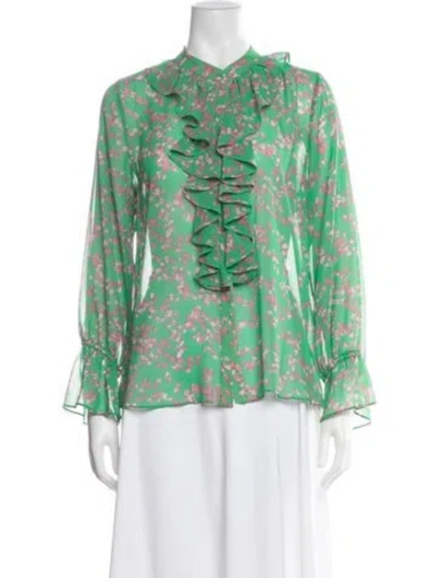 Pre-owned Misa Floral Print Long Sleeve Blouse In Green