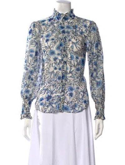 Pre-owned Misa Floral Print Long Sleeve Blouse In Neutrals