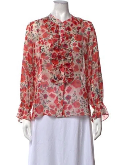 Pre-owned Misa Floral Print Long Sleeve Blouse In Neutrals/red