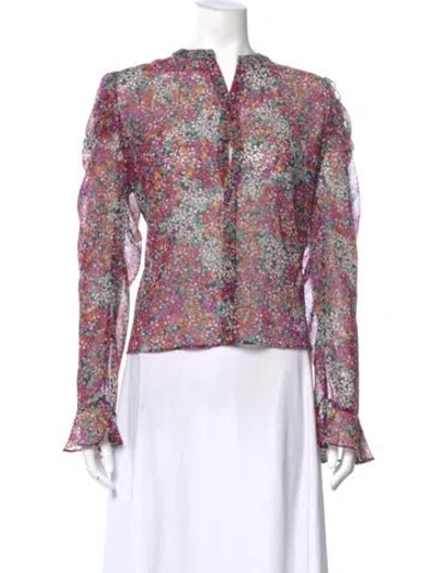 Pre-owned Misa Floral Print Long Sleeve Blouse In Pink