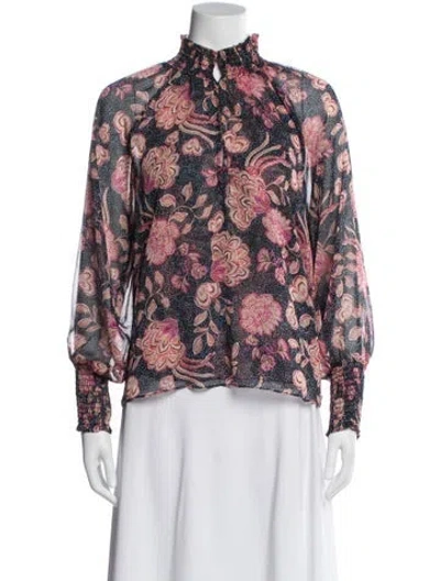 Pre-owned Misa Floral Print Long Sleeve Blouse In Pink