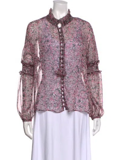 Pre-owned Misa Floral Print Long Sleeve Blouse In Pink