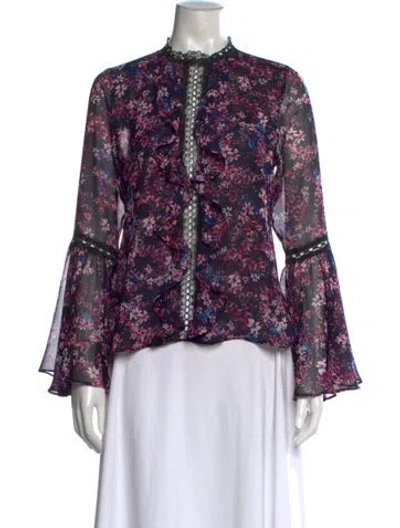 Pre-owned Misa Floral Print Long Sleeve Blouse In Purple