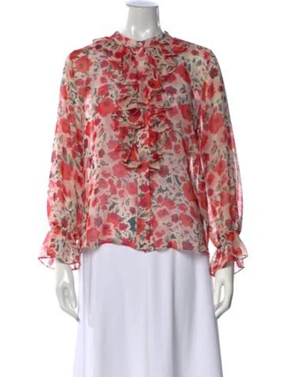 Pre-owned Misa Floral Print Long Sleeve Blouse In Red