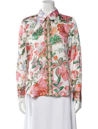 Pre-owned Misa Floral Print Long Sleeve Blouse W/ Tags In Pink