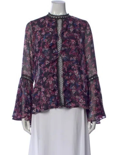 Pre-owned Misa Floral Print Long Sleeve Blouse W/ Tags In Purple