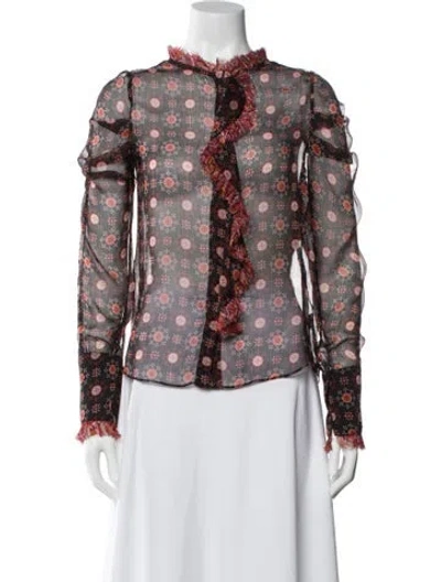 Pre-owned Misa Floral Print Long Sleeve Blouse In White