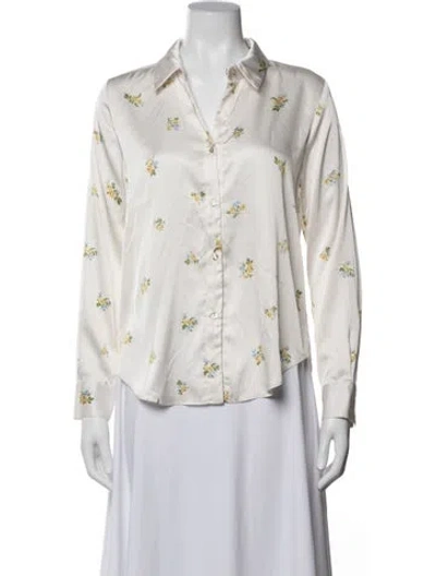Pre-owned Misa Floral Print Long Sleeve Blouse In White